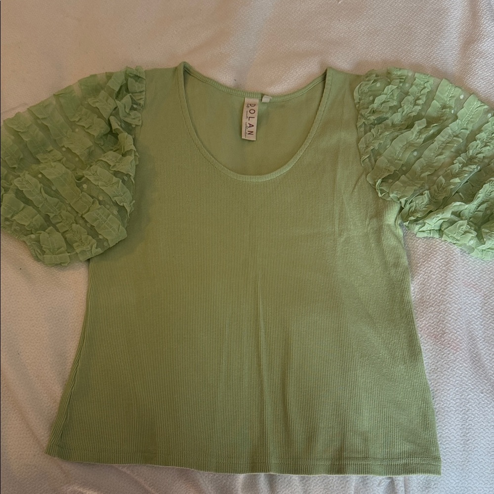Dolan Left Coat Collection Green Ruffle Sleeve Women's Top Size L Anthropologie